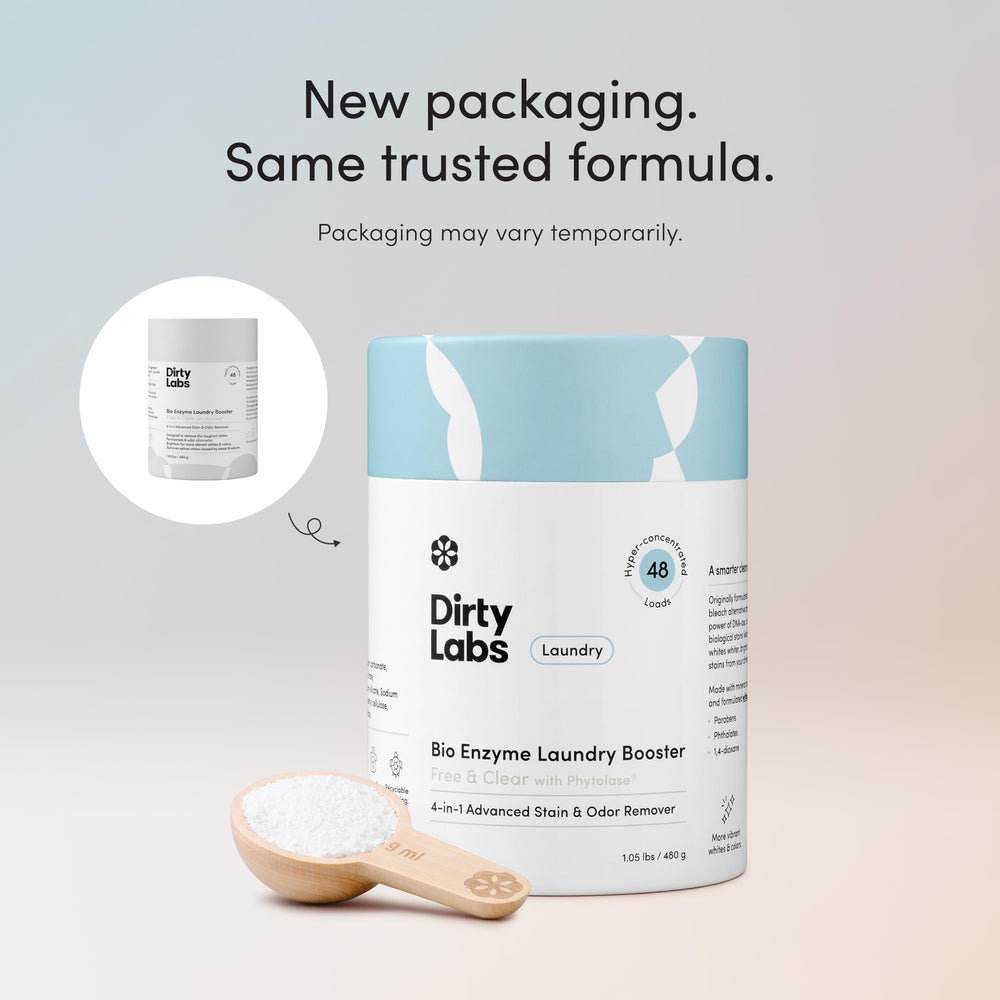 Dirty Labs product staged in a laundry room, promoting everyday practical use
