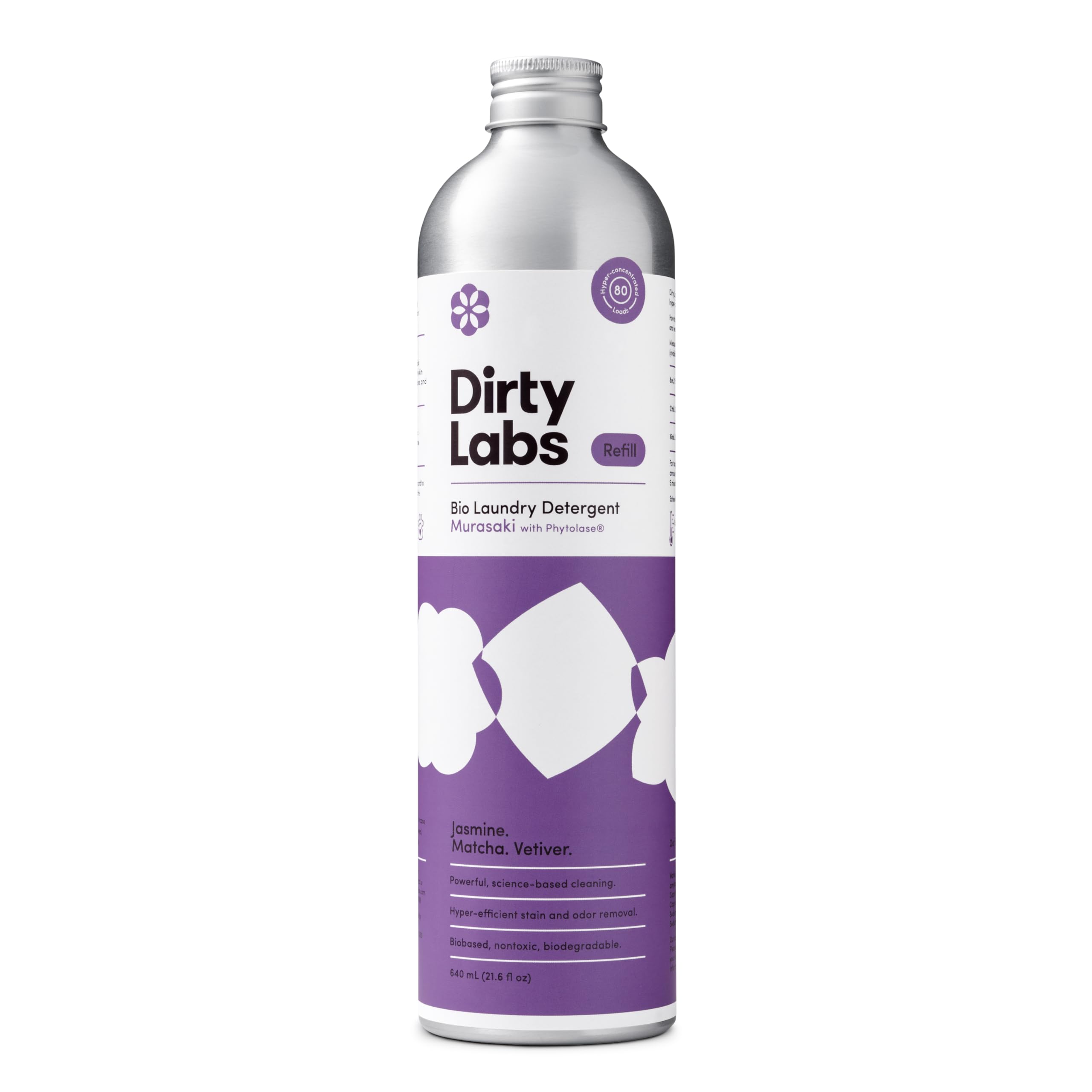 Dirty Labs botella Murasaki frontal mostrando etiqueta y beneficio de limpieza eficaz