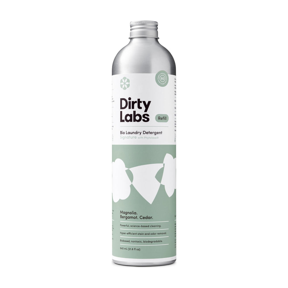 Dirty Labs botella frontal mostrando etiqueta y aroma signature