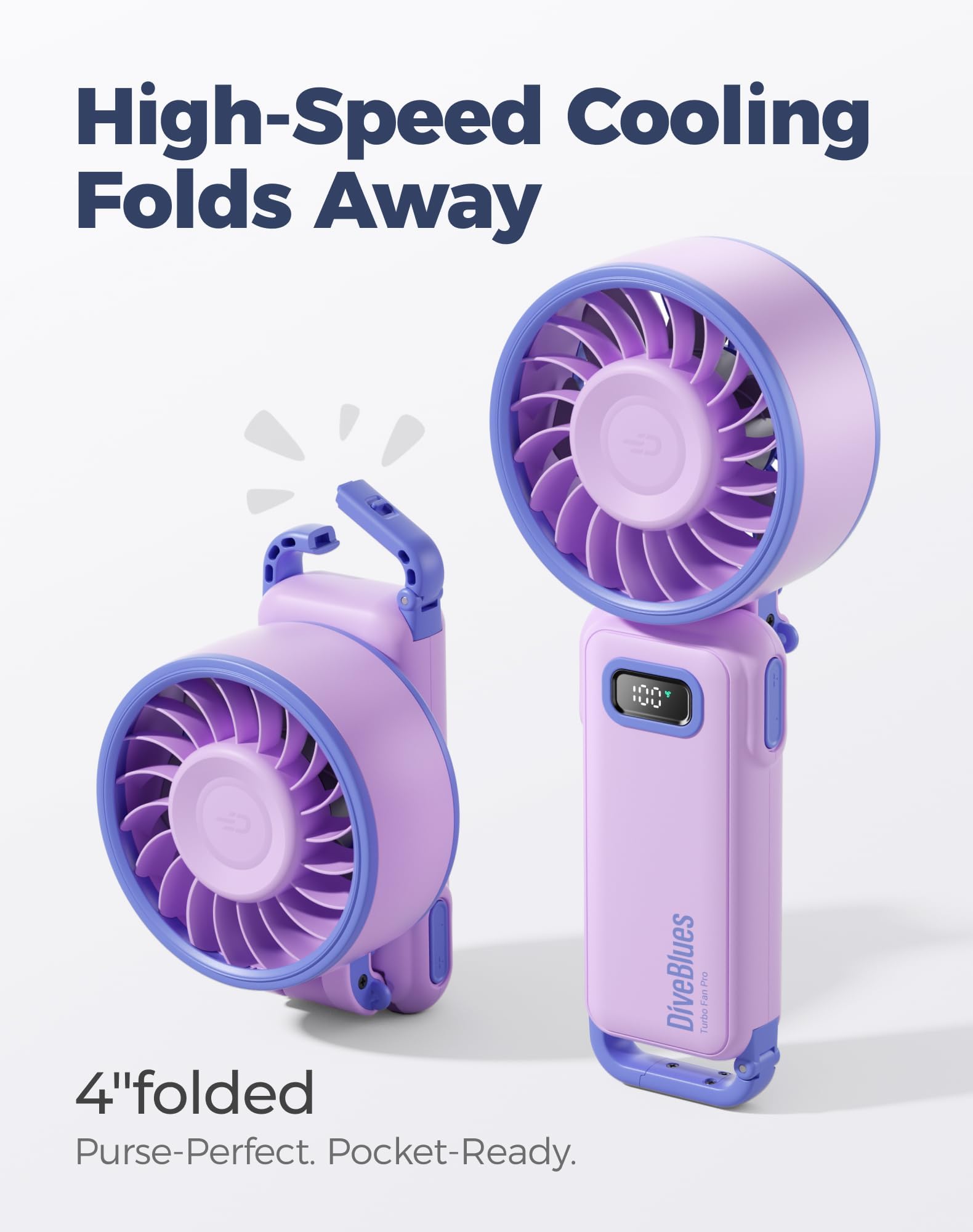 Diveblues ventilador plegado dentro de un bolso compacto fácil de llevar