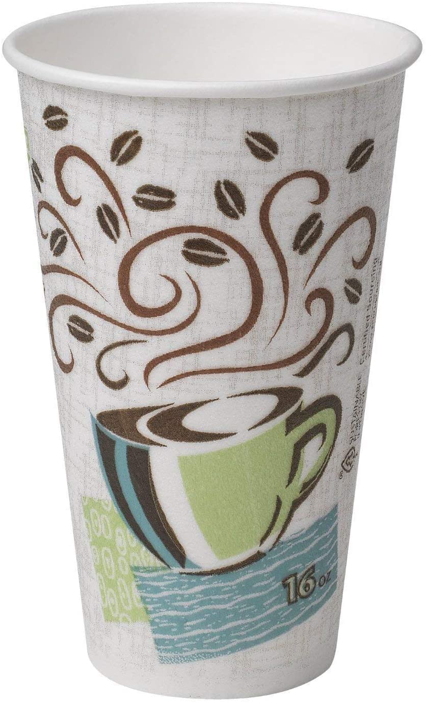 Dixie Perfectouch vaso frontal con diseño Coffee Haze mostrando 75 unidades y aspecto profesional