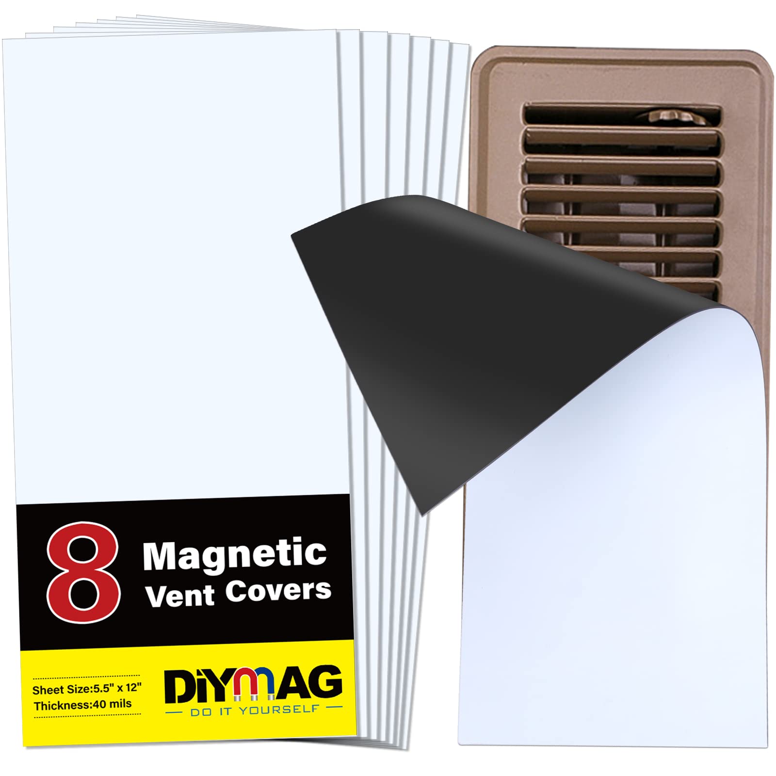 DIYMAG frontal del pack de 8 mostrando cubiertas magnéticas y beneficio cierre rápido