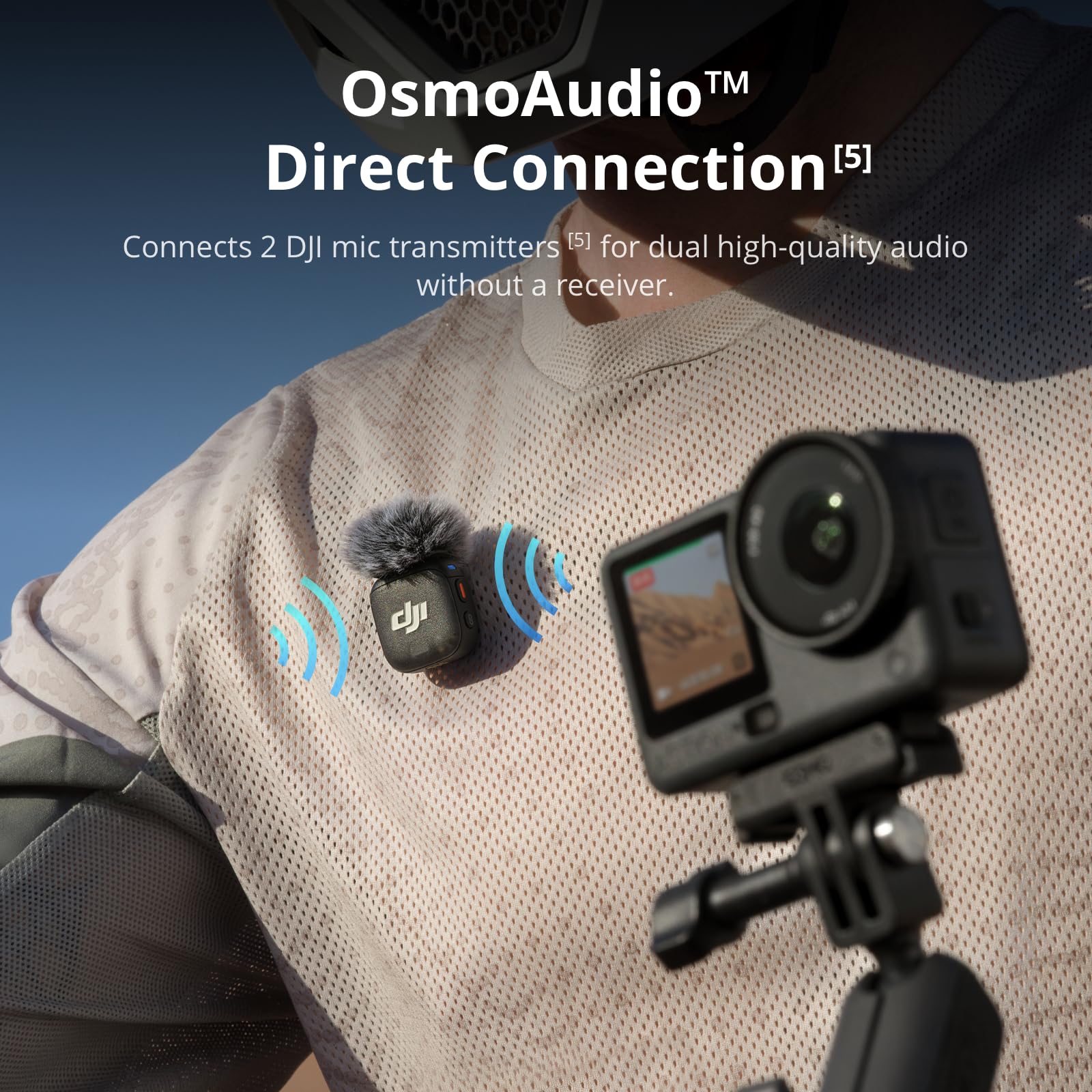 DJI Osmo Action 6 conectada a micrófonos inalámbricos DJI, audio profesional