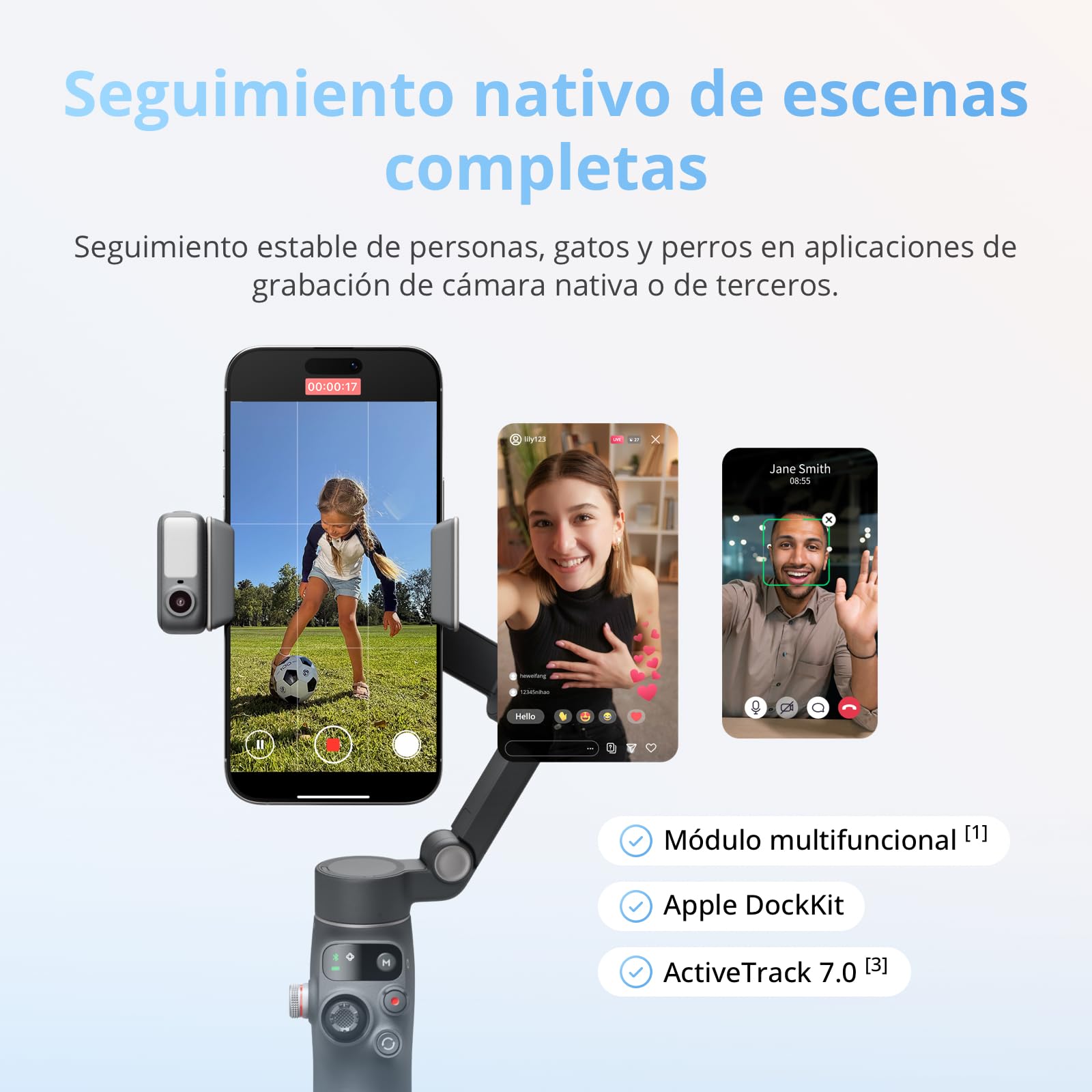 DJI Osmo Mobile 8 detalle del eje para estabilidad suave en movimiento