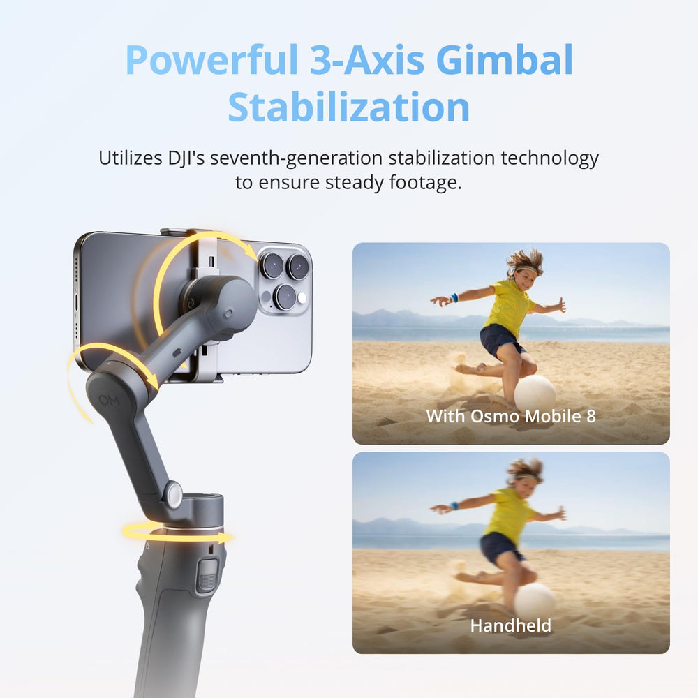DJI Osmo Mobile 8 en acción con vlogger capturando tomas fluidas y seguimiento automático