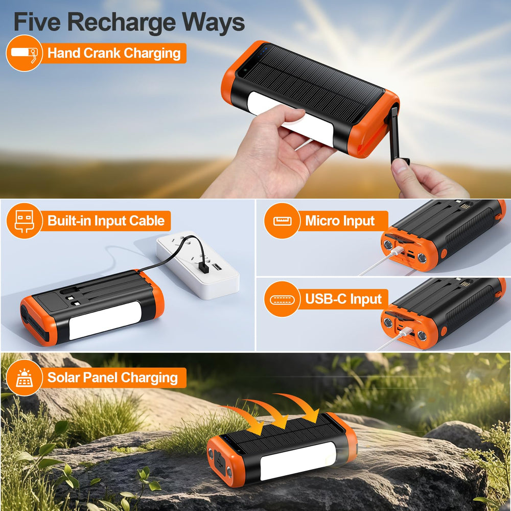DJKK power bank colgado en tienda de campaña demostrando uso en camping