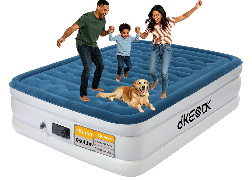 dkesdk imagen frontal del colchón inflado mostrando su diseño y facilidad