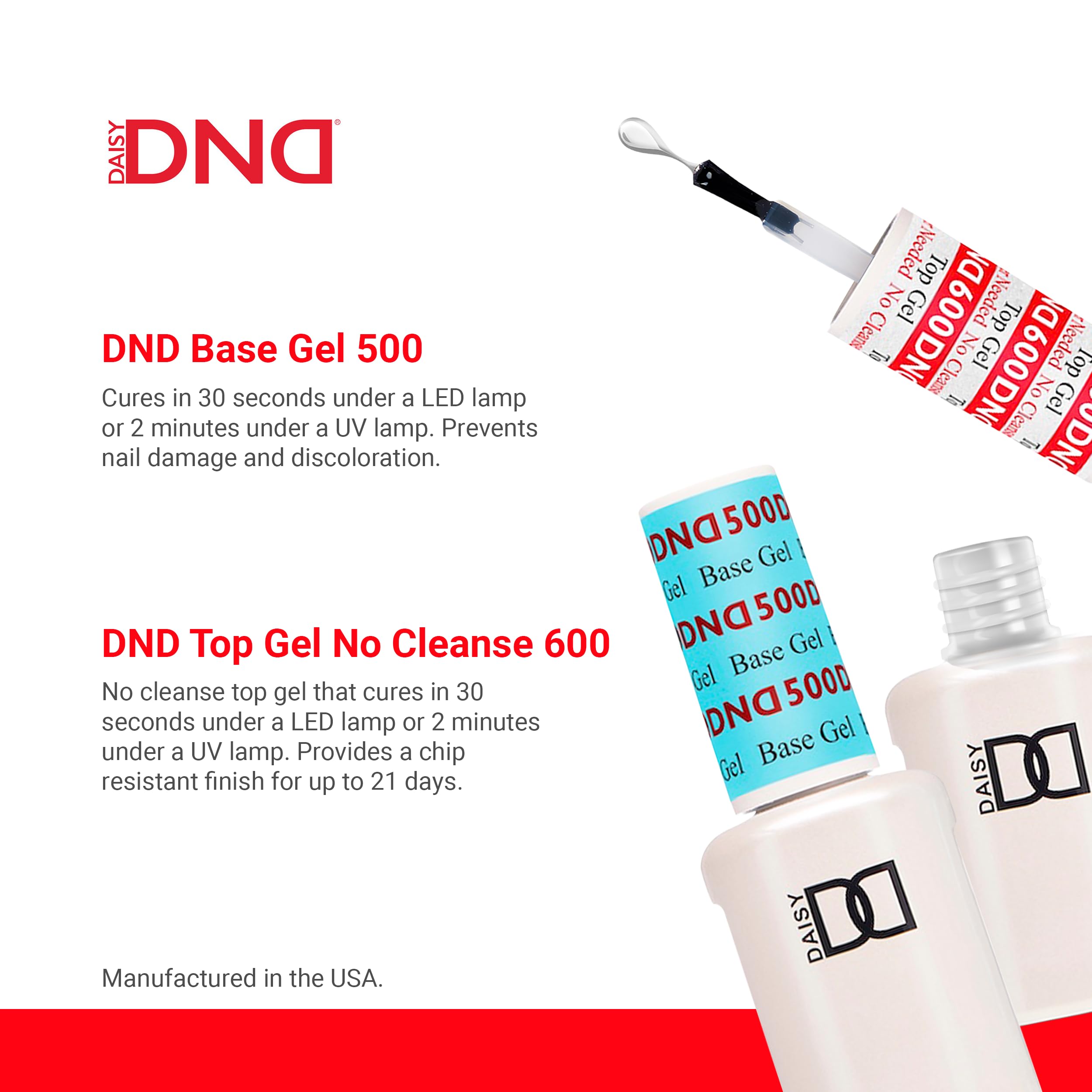 DND top gel no cleanse 600 curado en lámpara LED para brillo instantáneo