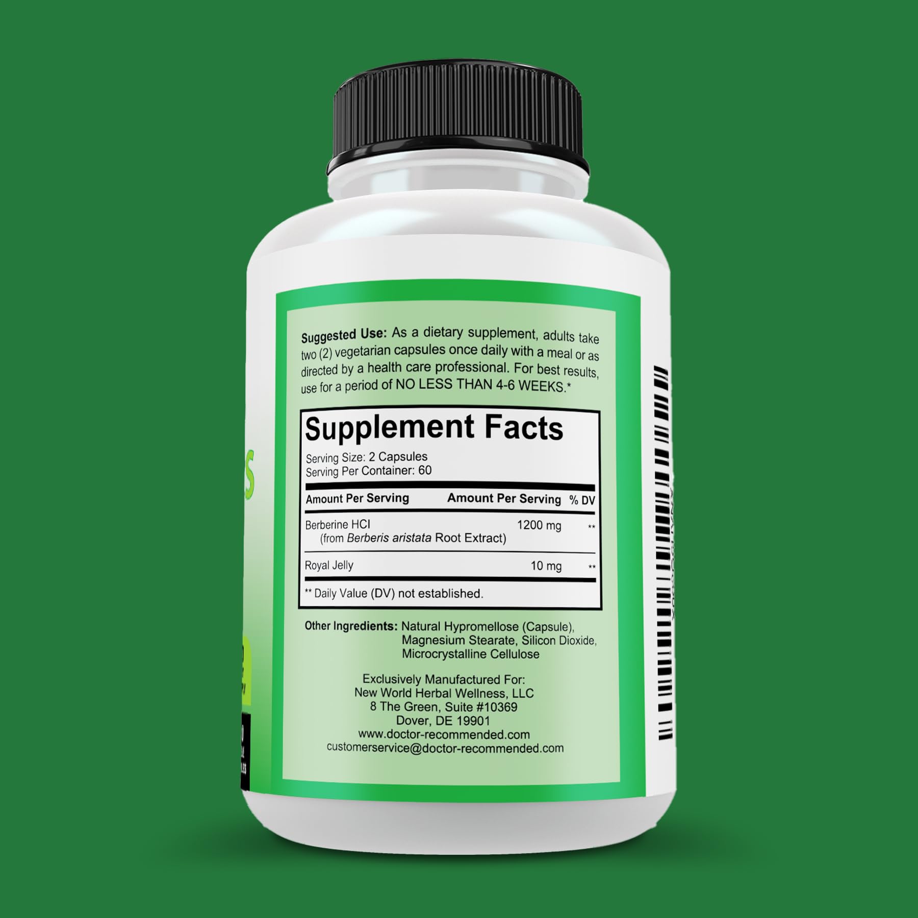 DOCTOR RECOMMENDED SUPPLEMENTS primer plano de una cápsula vegetal mostrando acabado puro