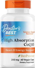 Doctor's BEST envase frontal del CoQ10 200 mg mostrando etiqueta clara y cantidad