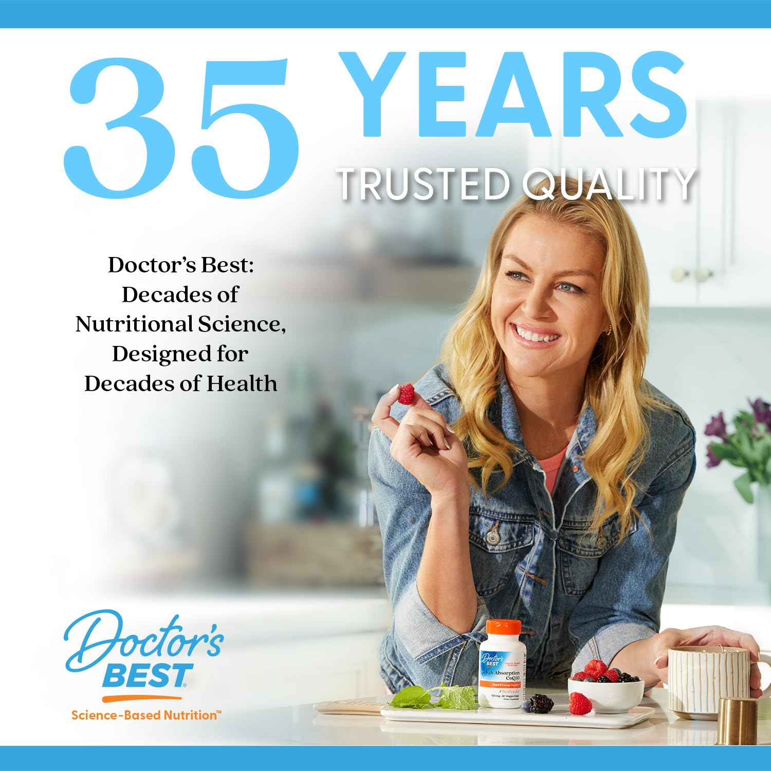 Doctor's BEST botella en mesa sugiriendo inclusión en rutina diaria