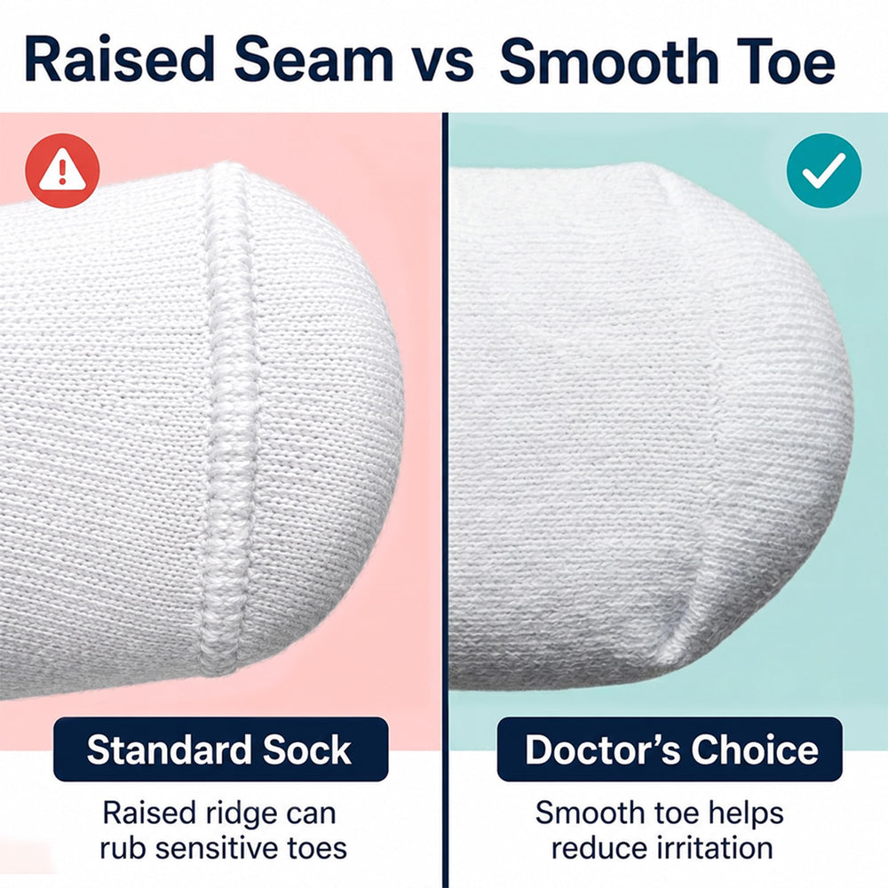 Doctor's Choice calcetín puesto con zapatilla demostrando confort al caminar