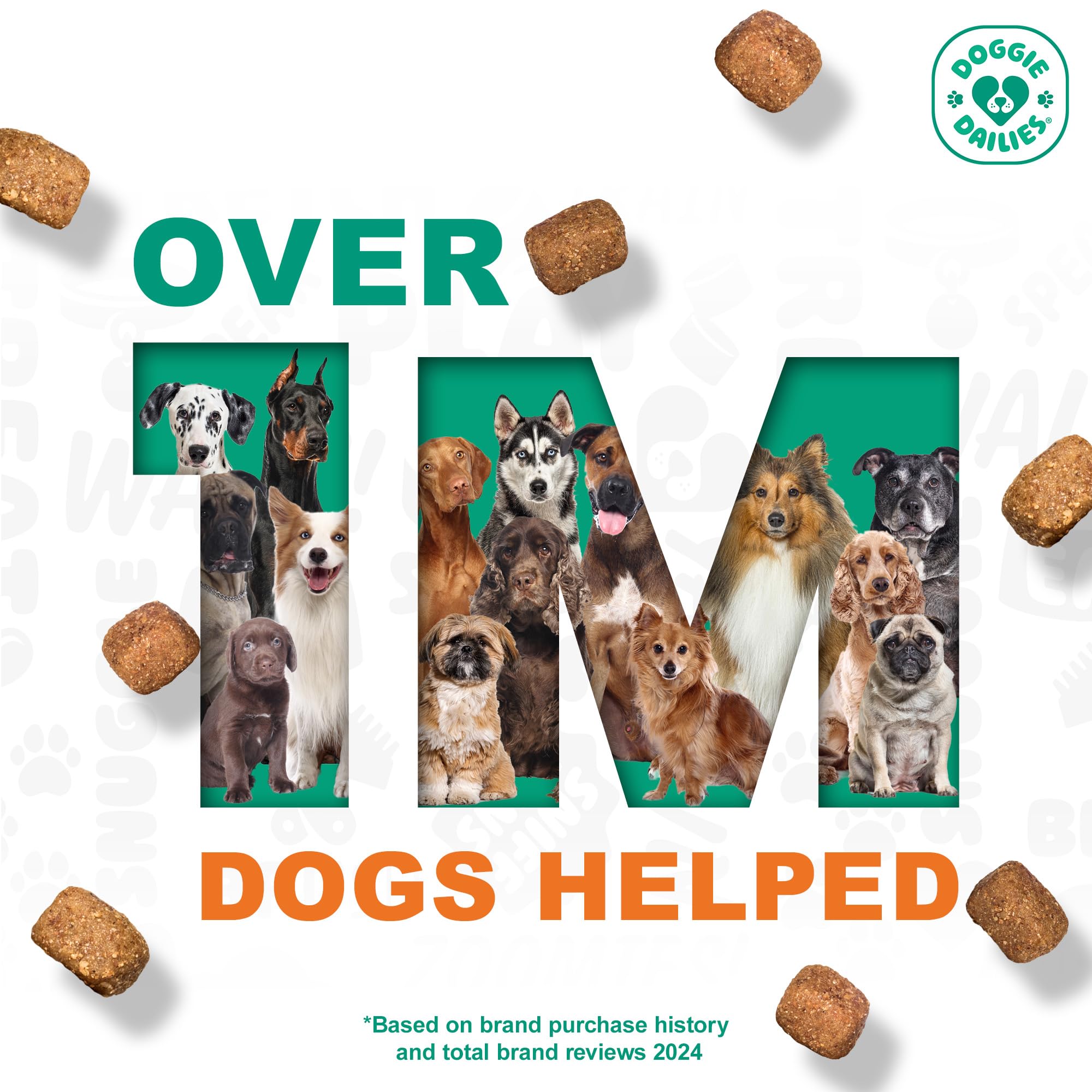 Doggie Dailies etiqueta con información nutricional y consejos de dosis