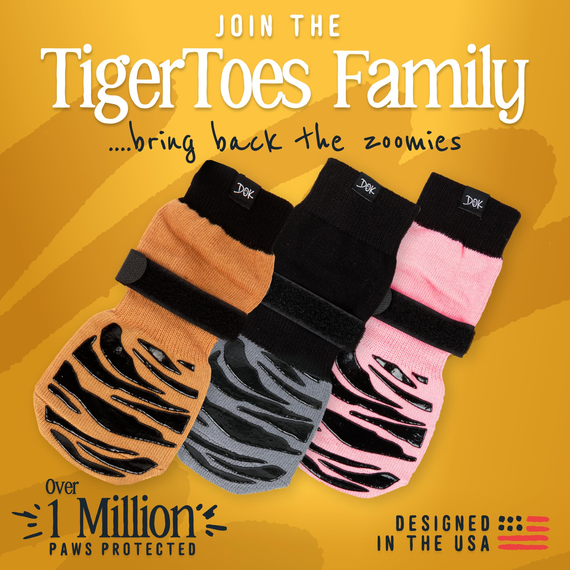 DOK TigerToes los cuatro calcetines dispuestos listos para uso y almacenamiento