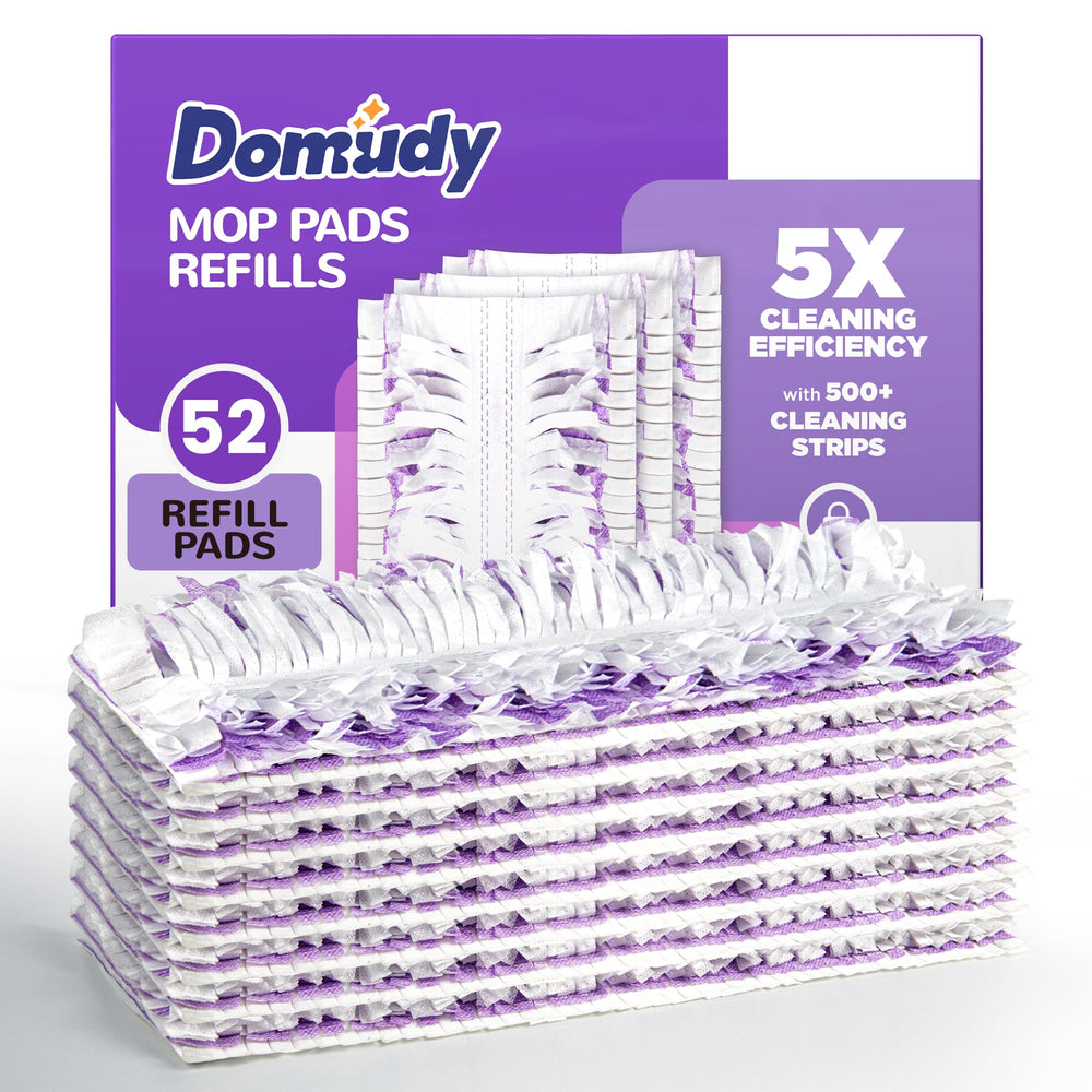 Domudy vista frontal del paquete con 52 almohadillas, conveniencia inmediata