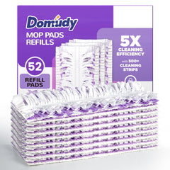 Domudy vista frontal del paquete con 52 almohadillas, conveniencia inmediata
