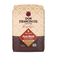 Don Francisco's empaque frontal 18 oz mostrando logo y aporte de Kona