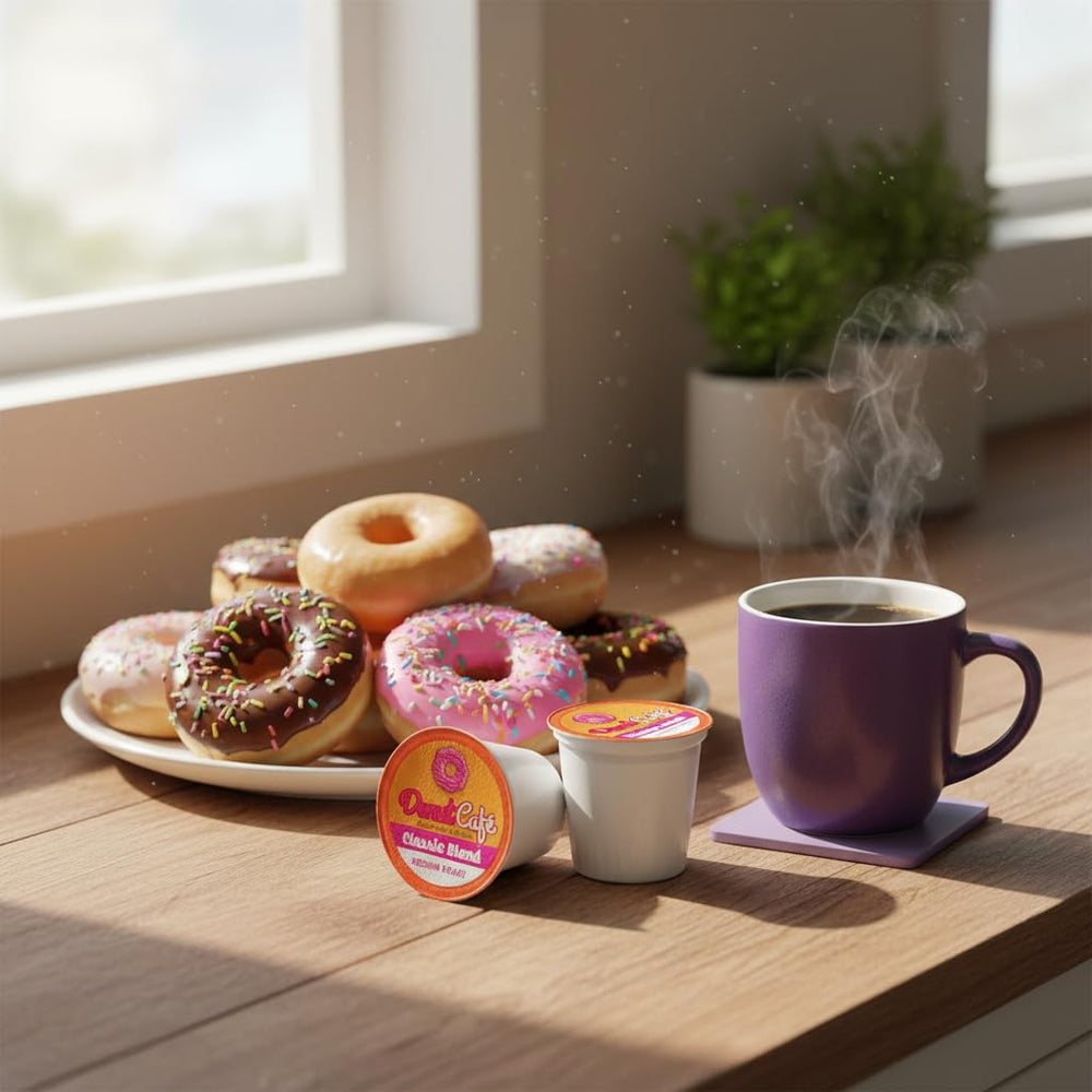 Donut Café pods on breakfast table portraying everyday convenience benefit