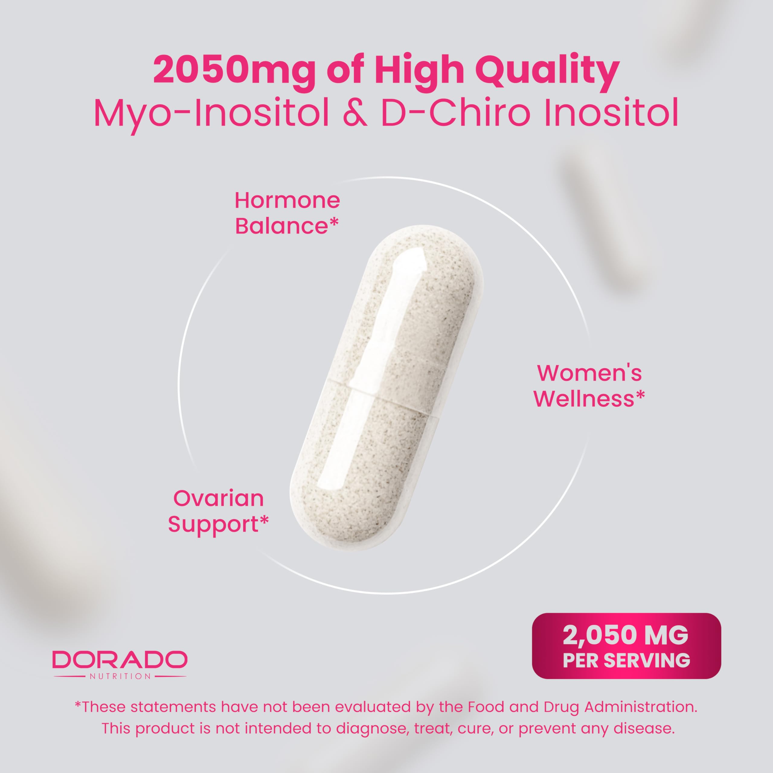 DORADO NUTRITION textura del polvo de inositol en cápsula abierta