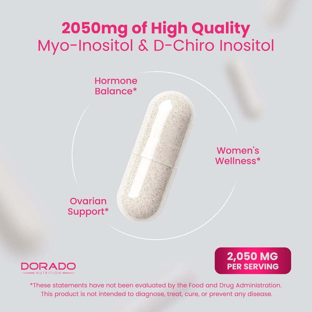 DORADO NUTRITION textura del polvo de inositol en cápsula abierta