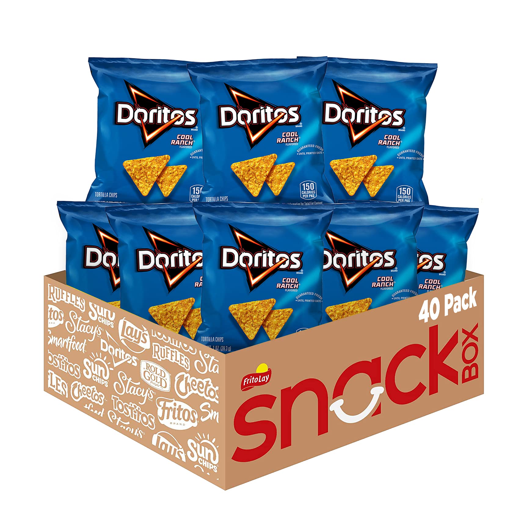 Doritos bolsa frontal mostrando marca y sabor Cool Ranch, conveniencia inmediata
