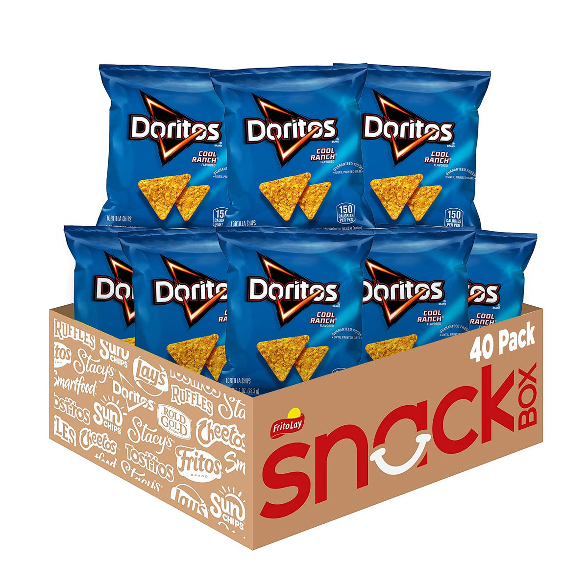 Doritos bolsa frontal mostrando marca y sabor Cool Ranch, conveniencia inmediata