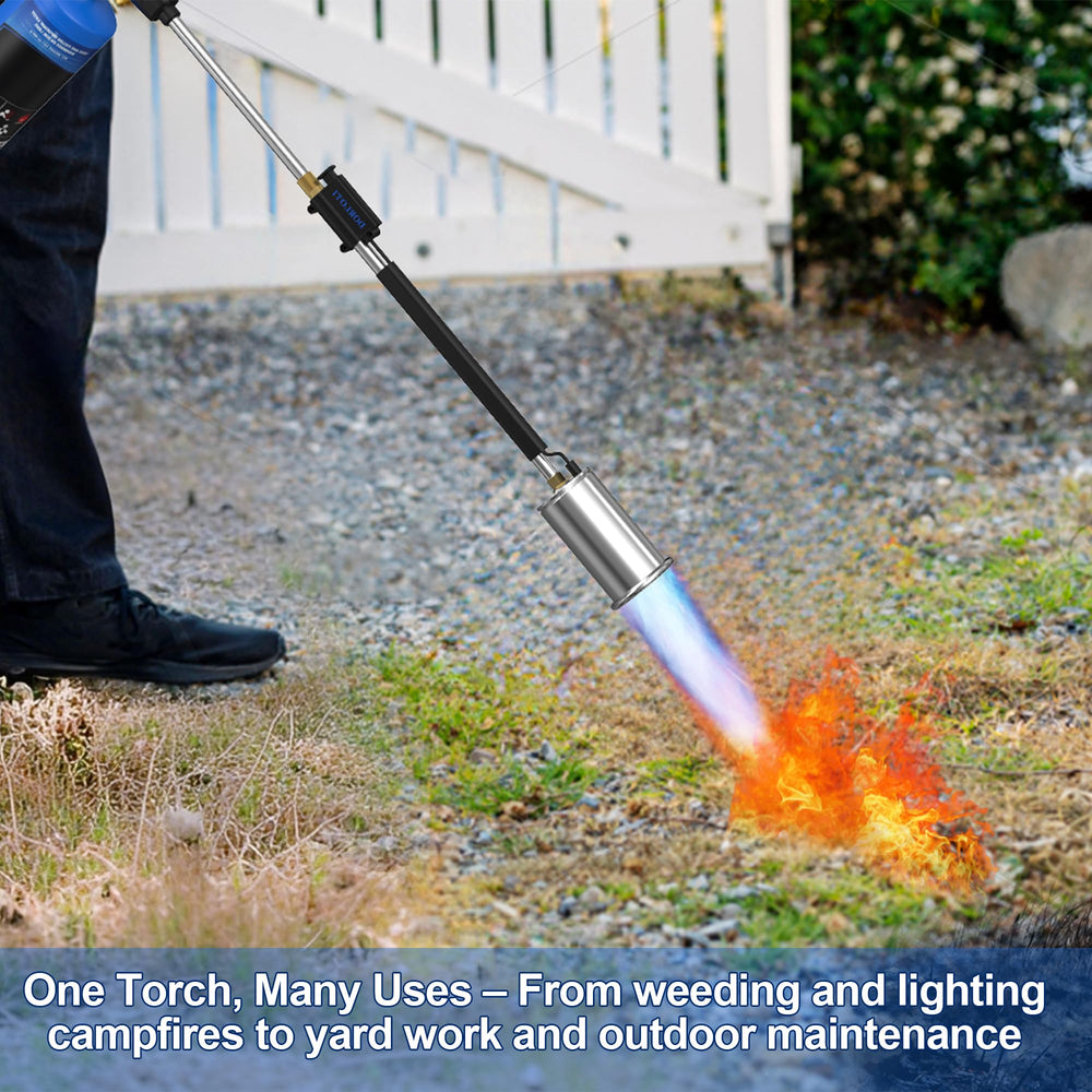 DORLOTI torch next to ruler showing 30-inch length and reduced stooping benefit