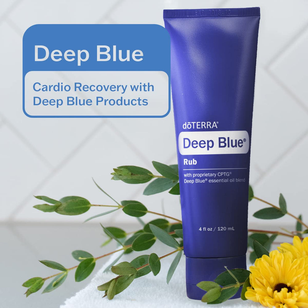 doTERRA Deep Blue Rub etiqueta legible con ingredientes y beneficios básicos