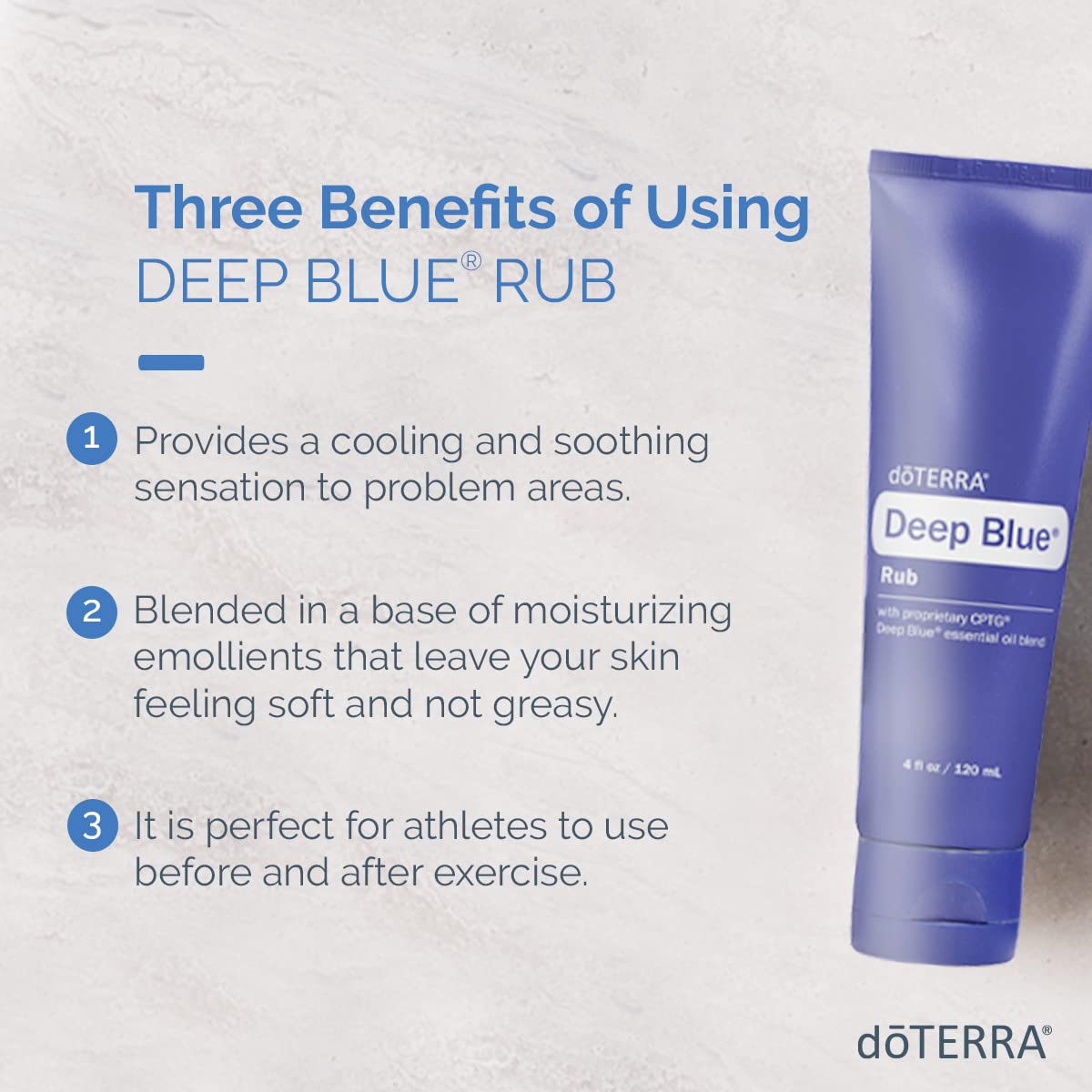 doTERRA Deep Blue Rub frasco abierto con crema visible y fácil de tomar