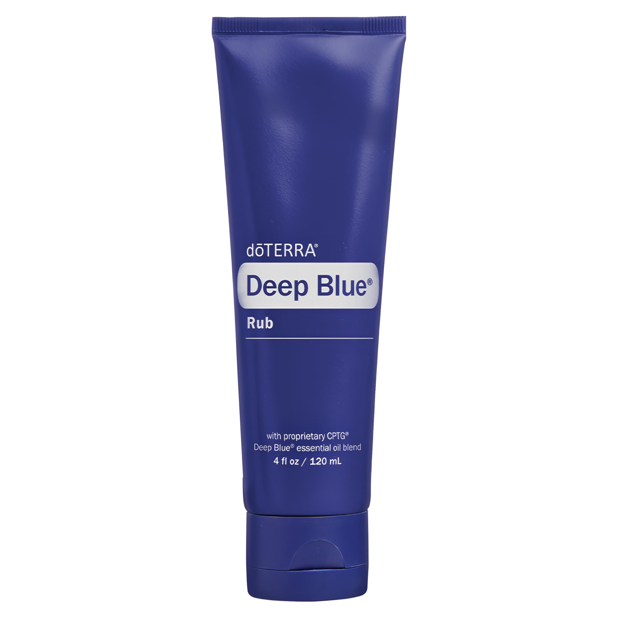 doTERRA Deep Blue Rub frasco frontal mostrando la marca y acabado suave