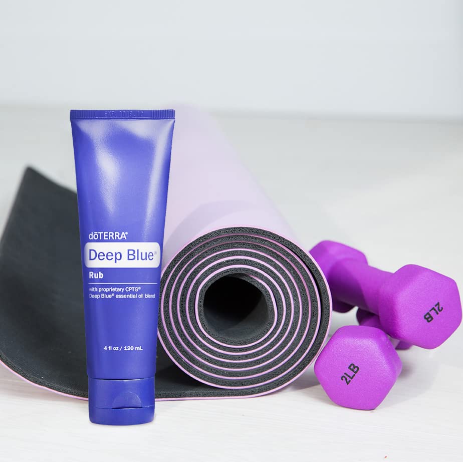 doTERRA Deep Blue Rub en uso deportivo sobre pierna tras entrenamiento