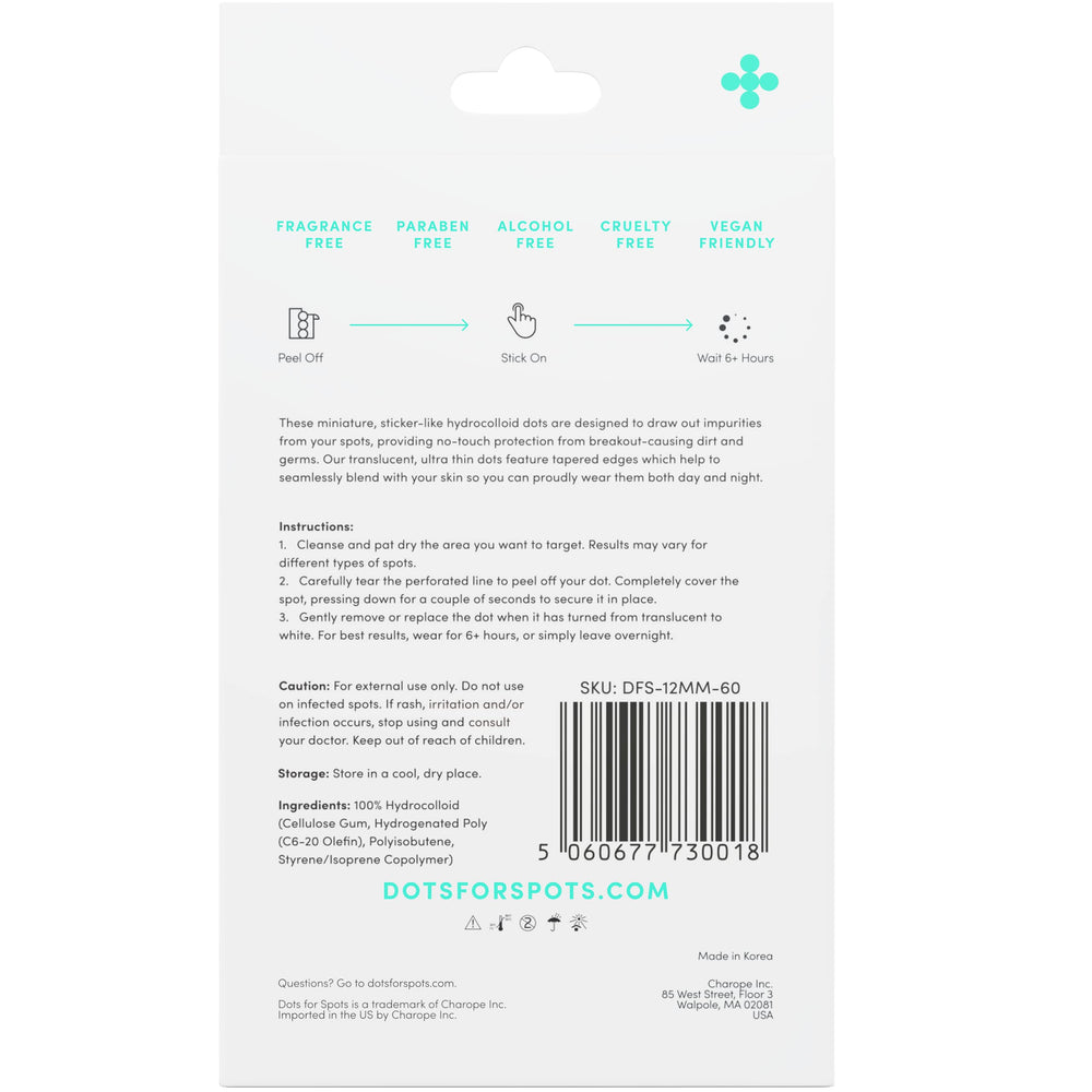 Dots for Spots caja abierta con 60 parches listos para tratamiento inmediato