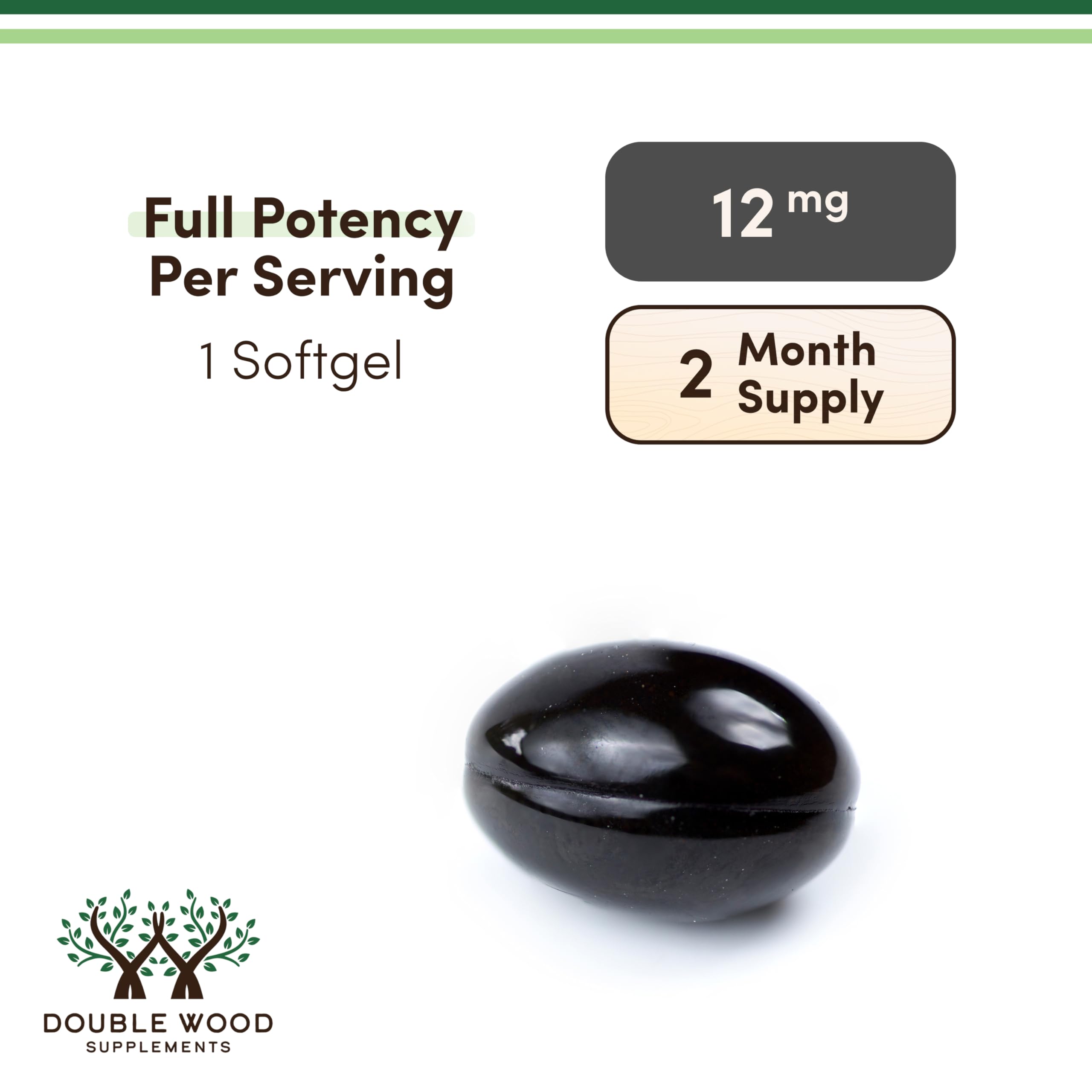 Double Wood label close-up featuring AstaReal and 12 mg dosage information