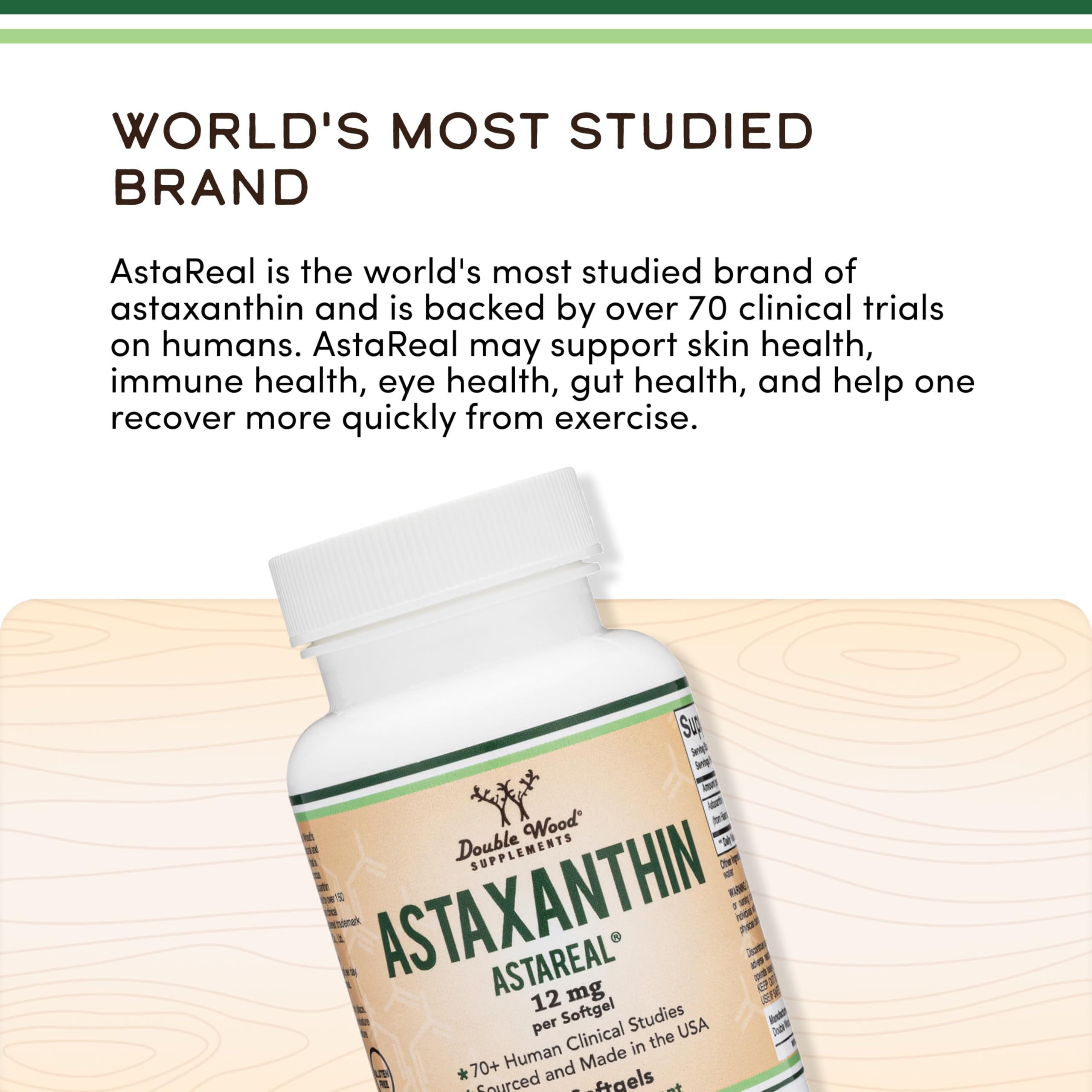 Double Wood softgels beside a coin showing scale and convenient daily portion
