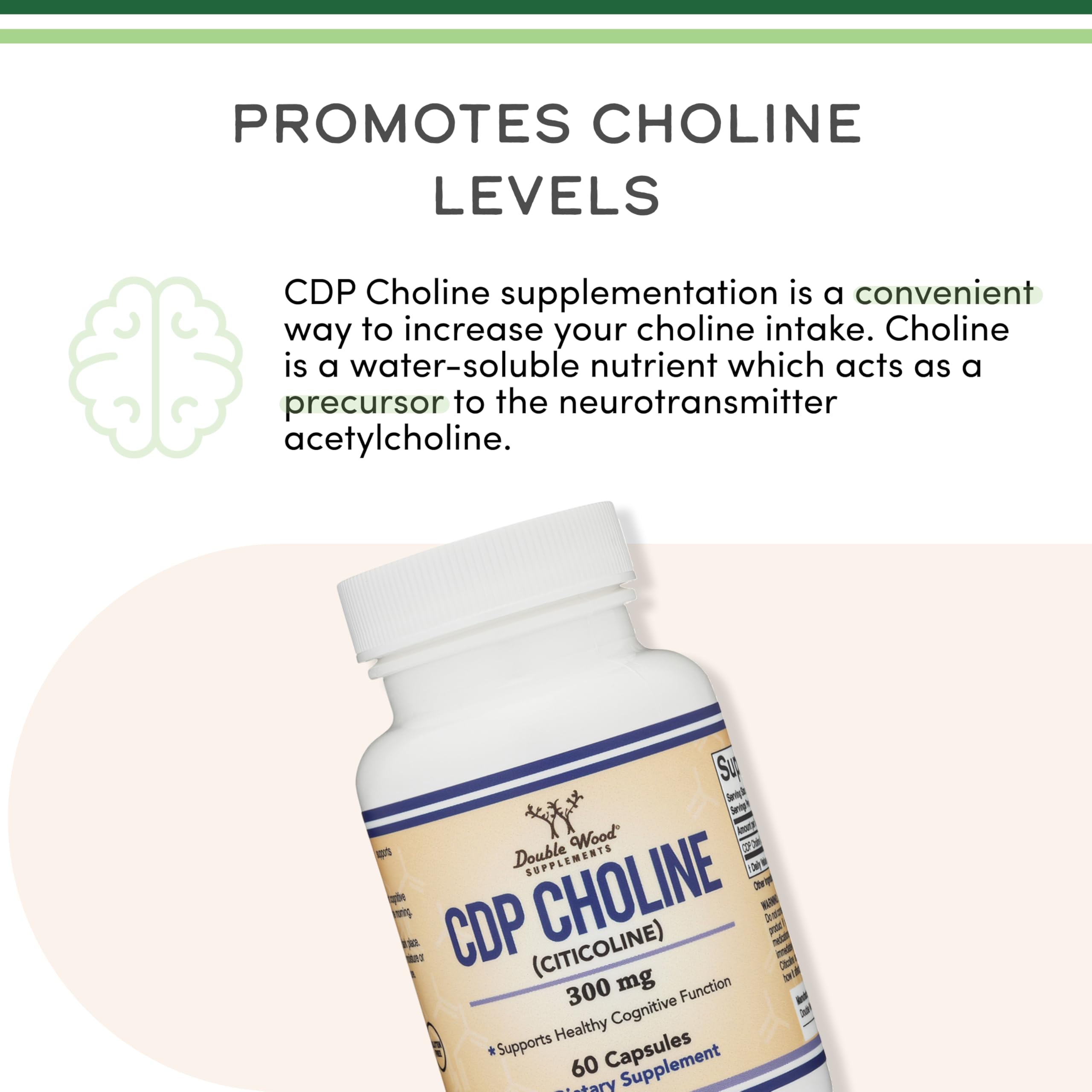 Double Wood CDP Choline cápsula detalle, muestra textura y pureza