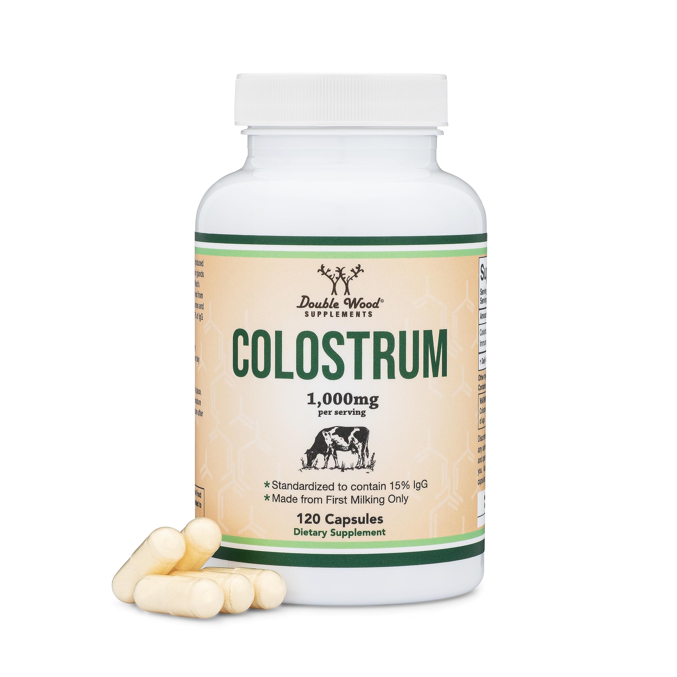 Double Wood Supplements envase frontal con etiqueta clara y ventajas
