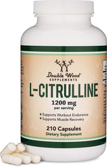 Double Wood Supplements frasco frontal mostrando 210 cápsulas y beneficio de suministro prolongado