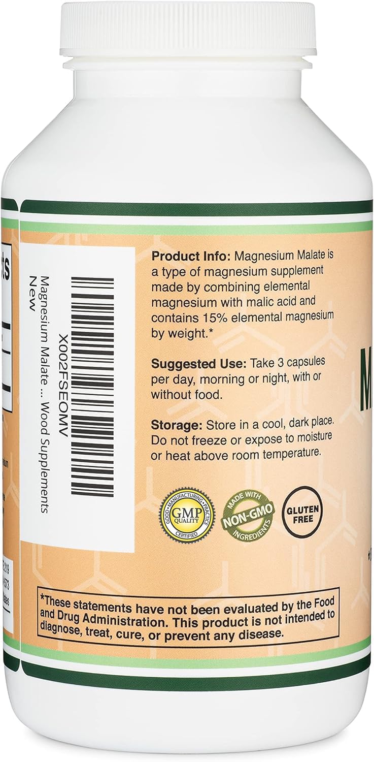 Double Wood Supplements powder texture detail under light highlighting malic acid-magnesiun composition