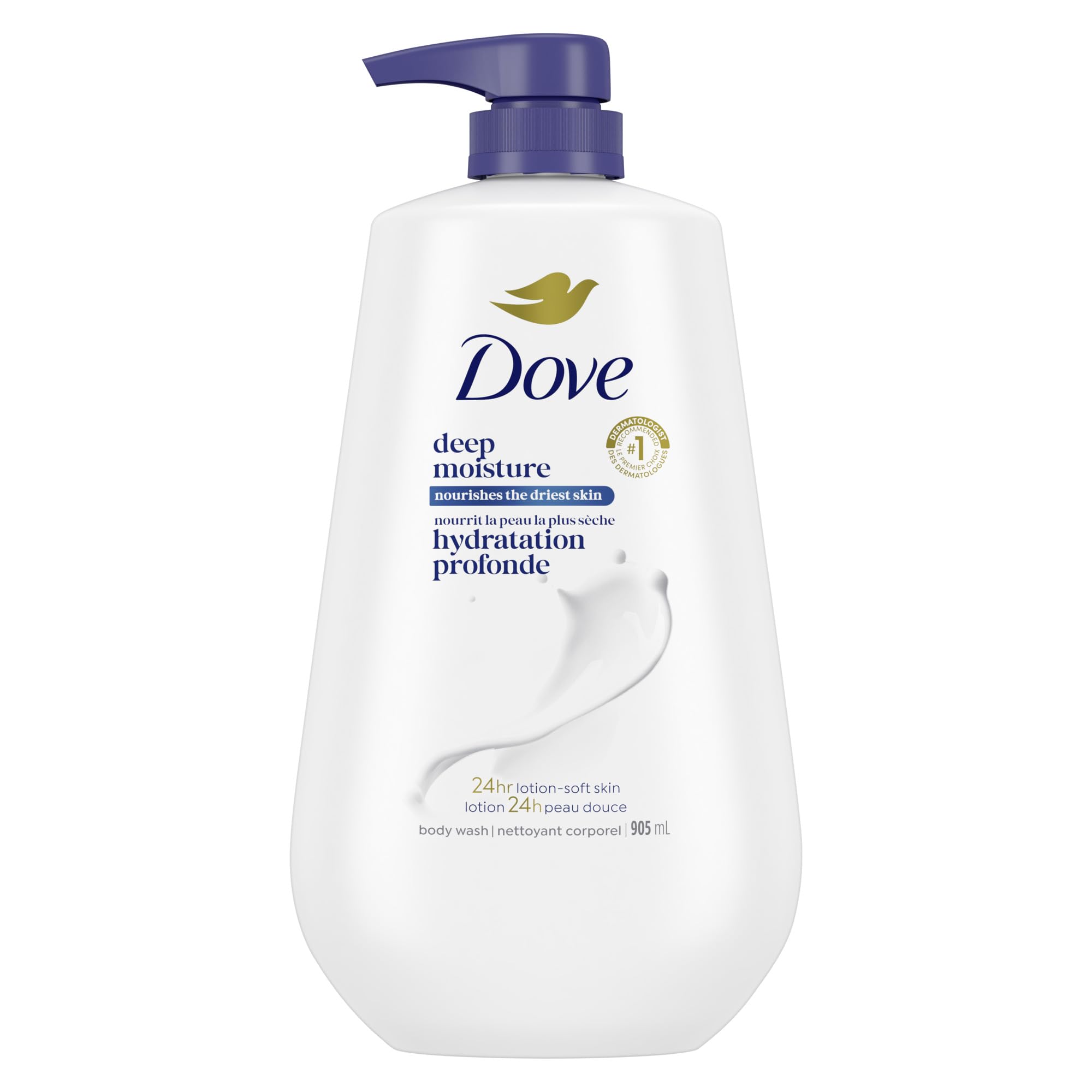 Dove botella frontal con bomba mostrando diseño y facilidad de uso