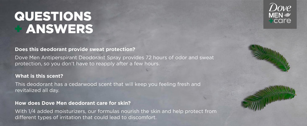DOVE MEN+CARE envase abierto junto a regla para comparar tamaño 3.8 oz práctico
