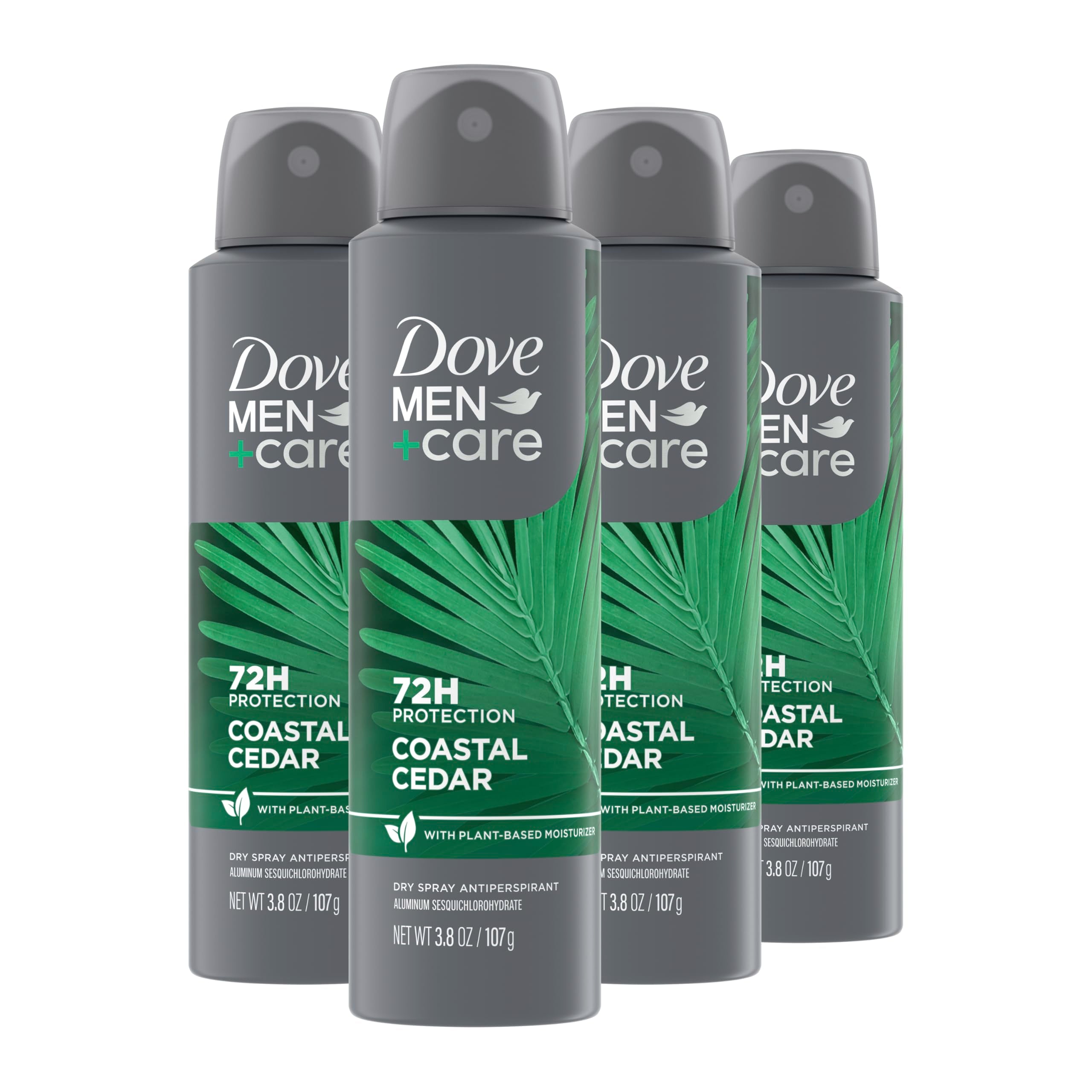 DOVE MEN+CARE frontal del paquete de cuatro mostrando el diseño y beneficio protección