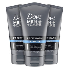 DOVE MEN+CARE frente del envase mostrando etiqueta y beneficio hidratante