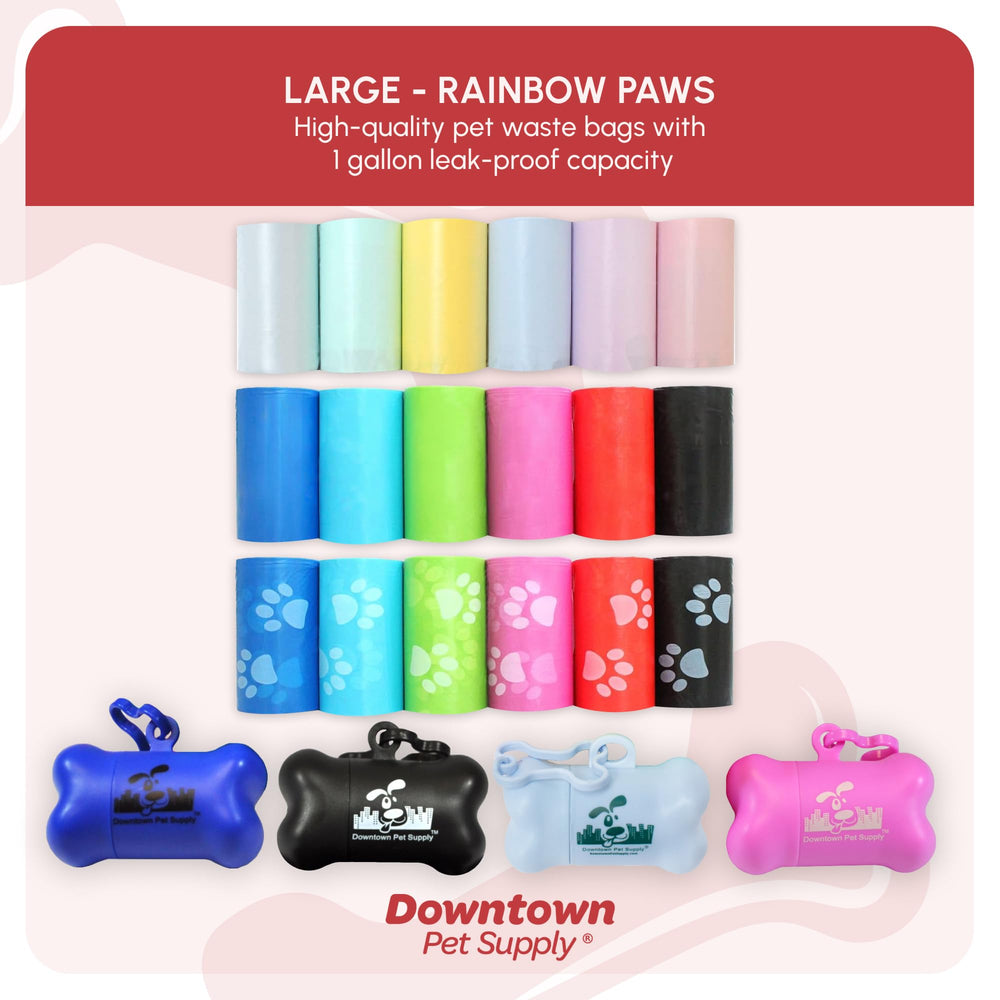 Downtown Pet Supply dueño paseando con dispensador y bolsas listas