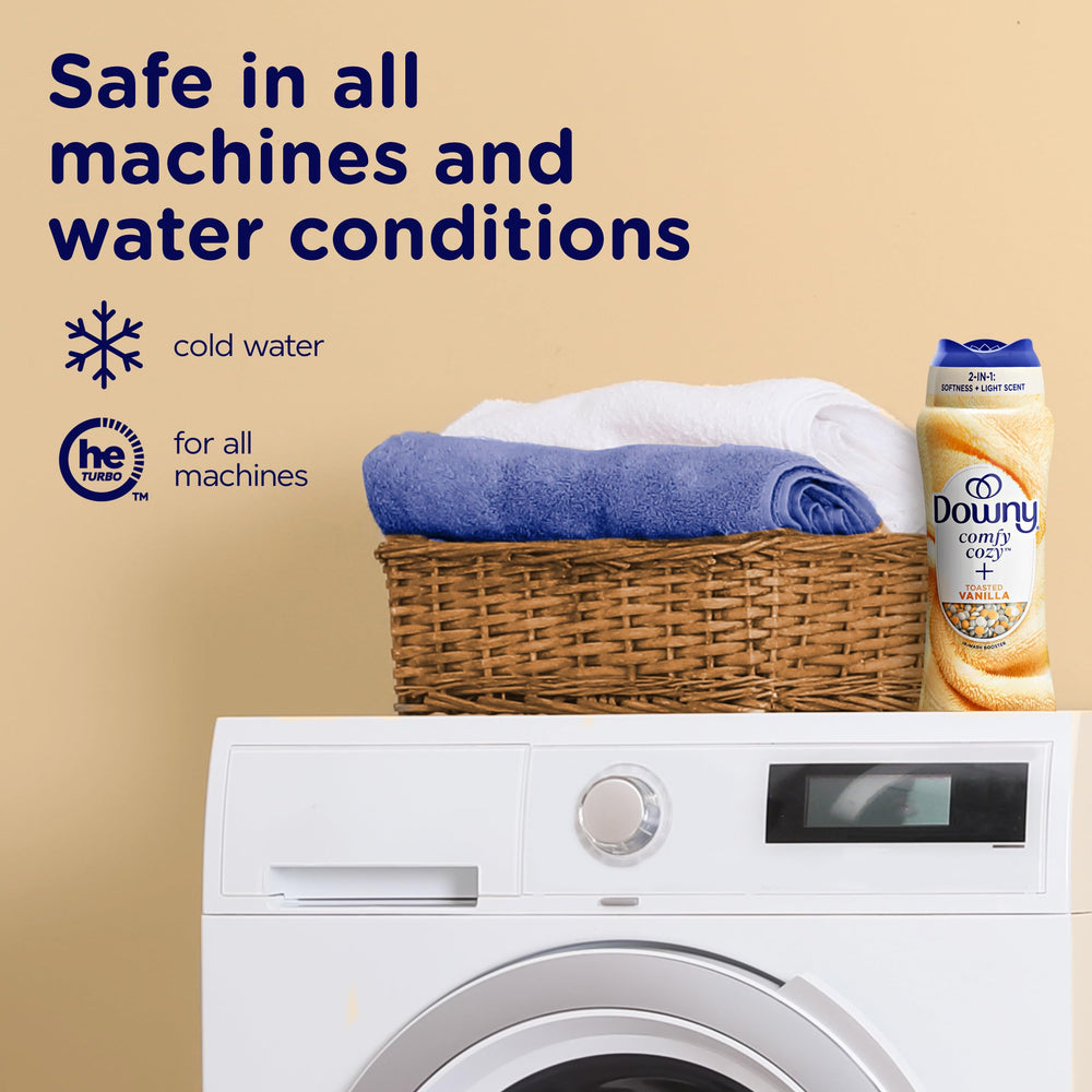 Downy escena de lavandería con ambiente aromático y sensación acogedora