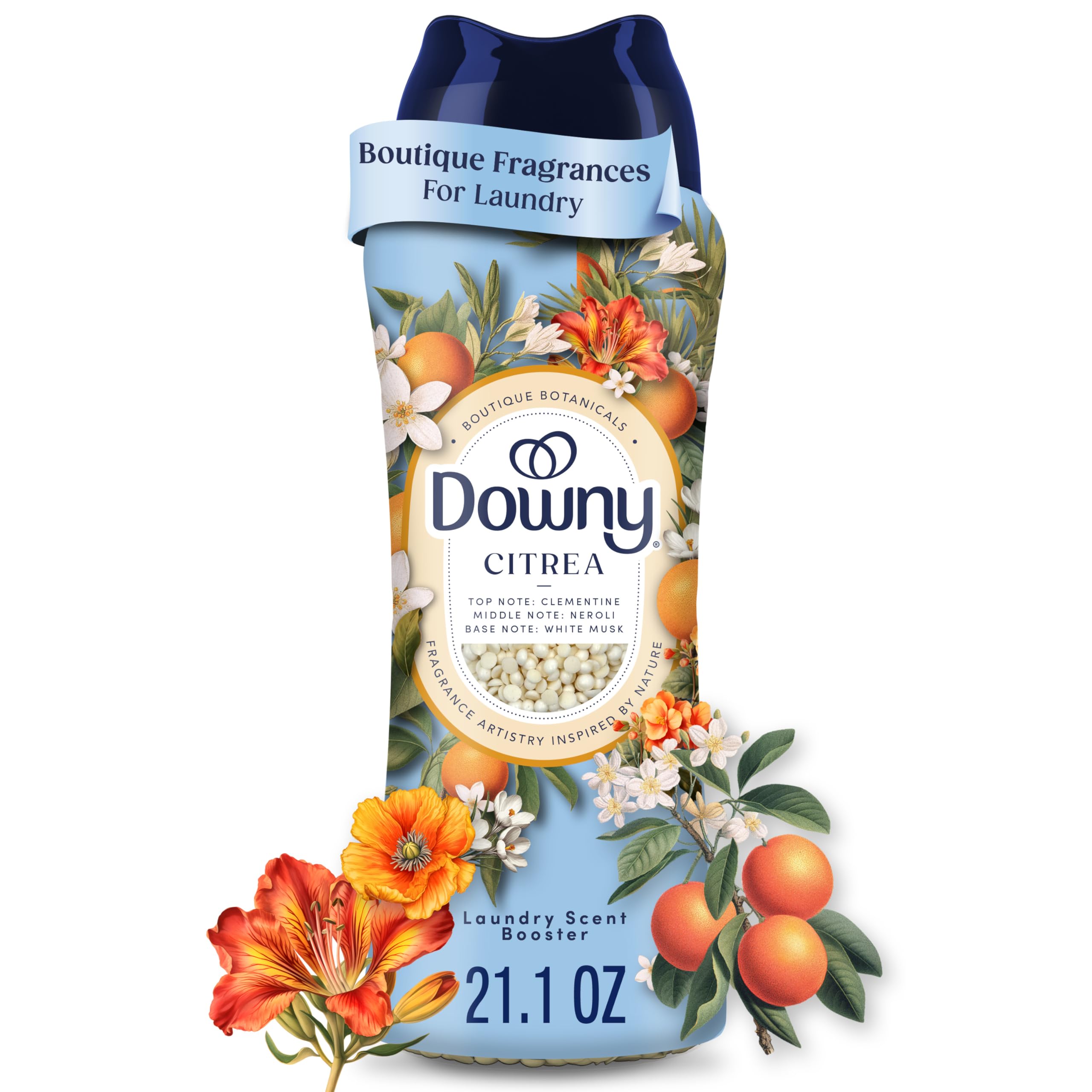 Downy frasco frontal CITREA mostrando tamaño y etiqueta, transmite confianza