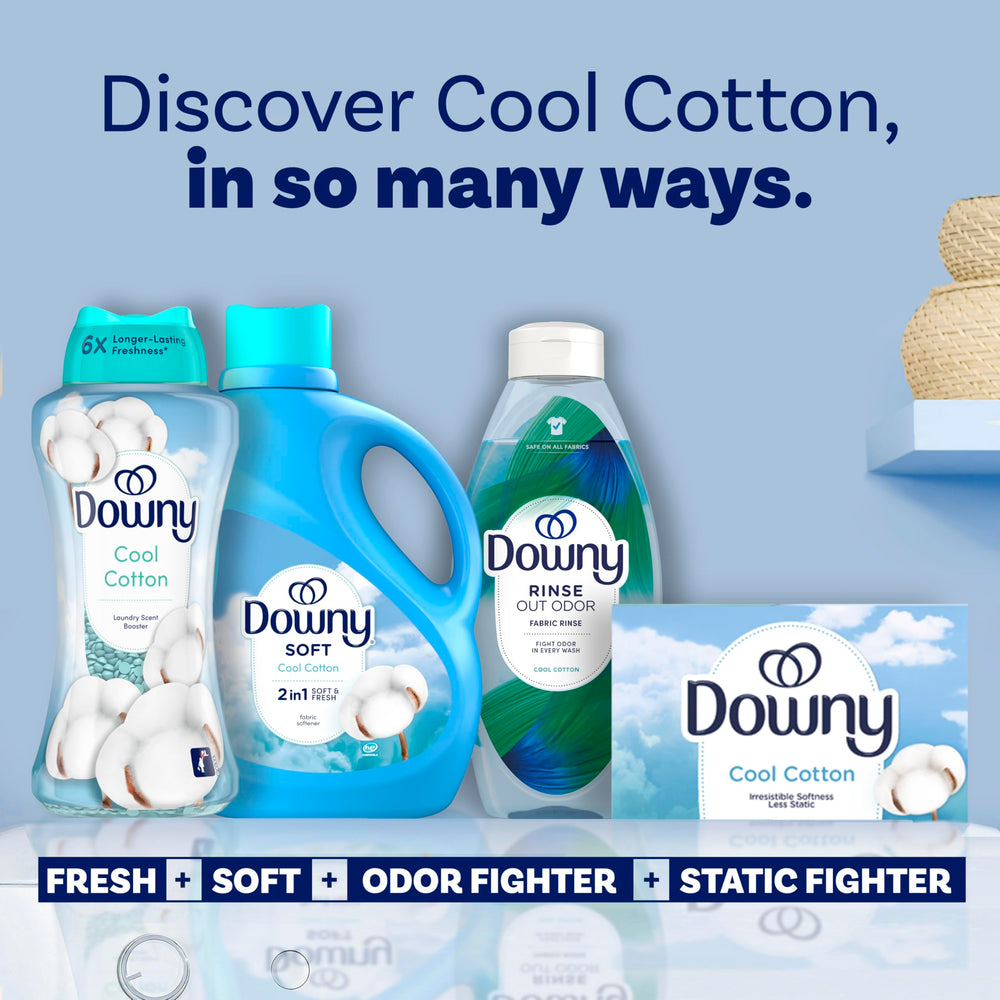 Downy botella de suavizante junto a perlas mostrando combinación opcional