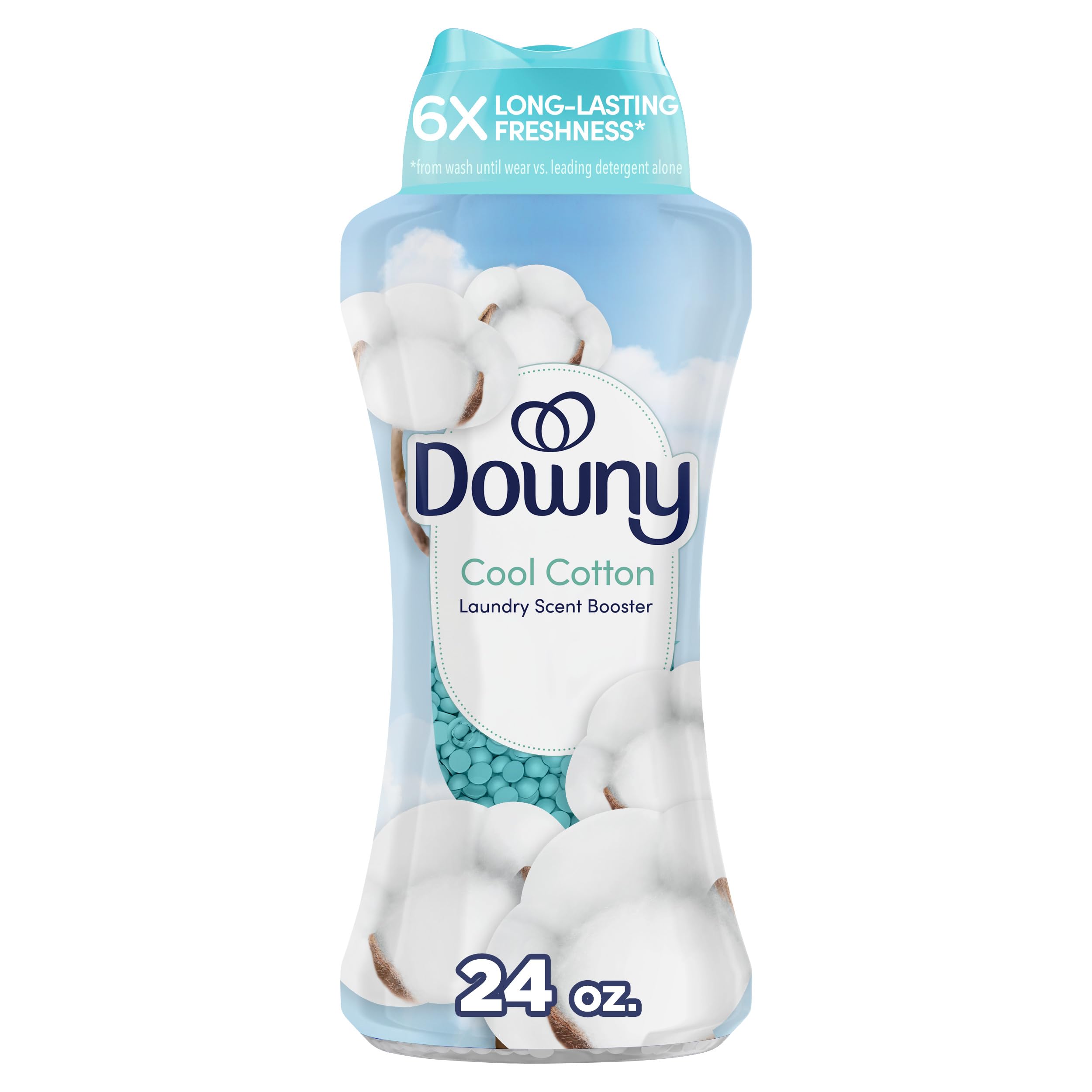 Downy envase frontal mostrando 24 oz y beneficio de frescura duradera