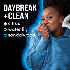 Downy etiqueta frontal con nombre del aroma Daybreak + Clean