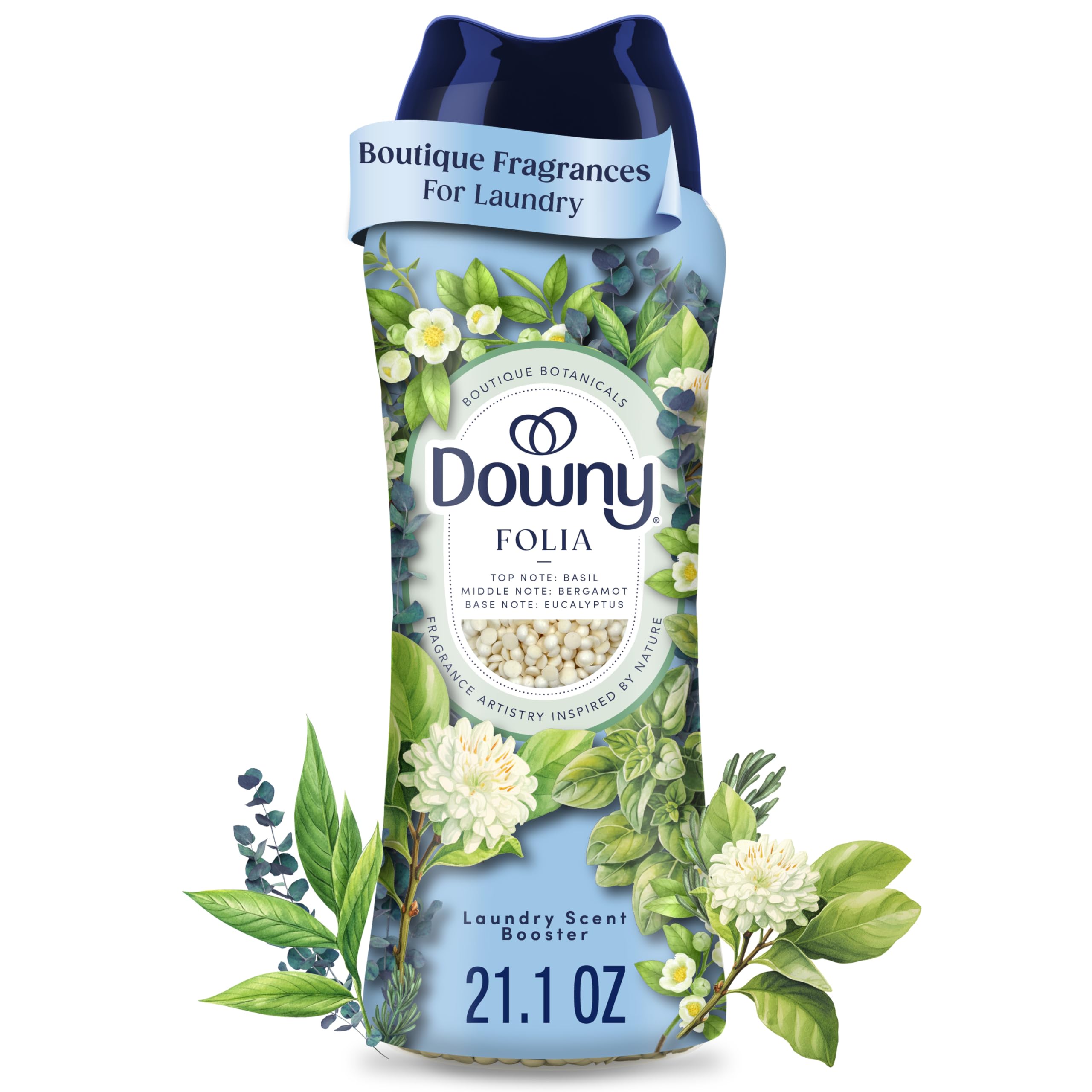 Downy botella FOLIA frontal mostrando diseño y uso