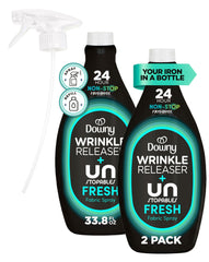 Downy frasco frontal pack de 2 botellas mostrando etiqueta y beneficio rápido